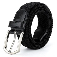 Elastic Braided Canvas Belt Men Women White Black Pin Buckle Daily Belts