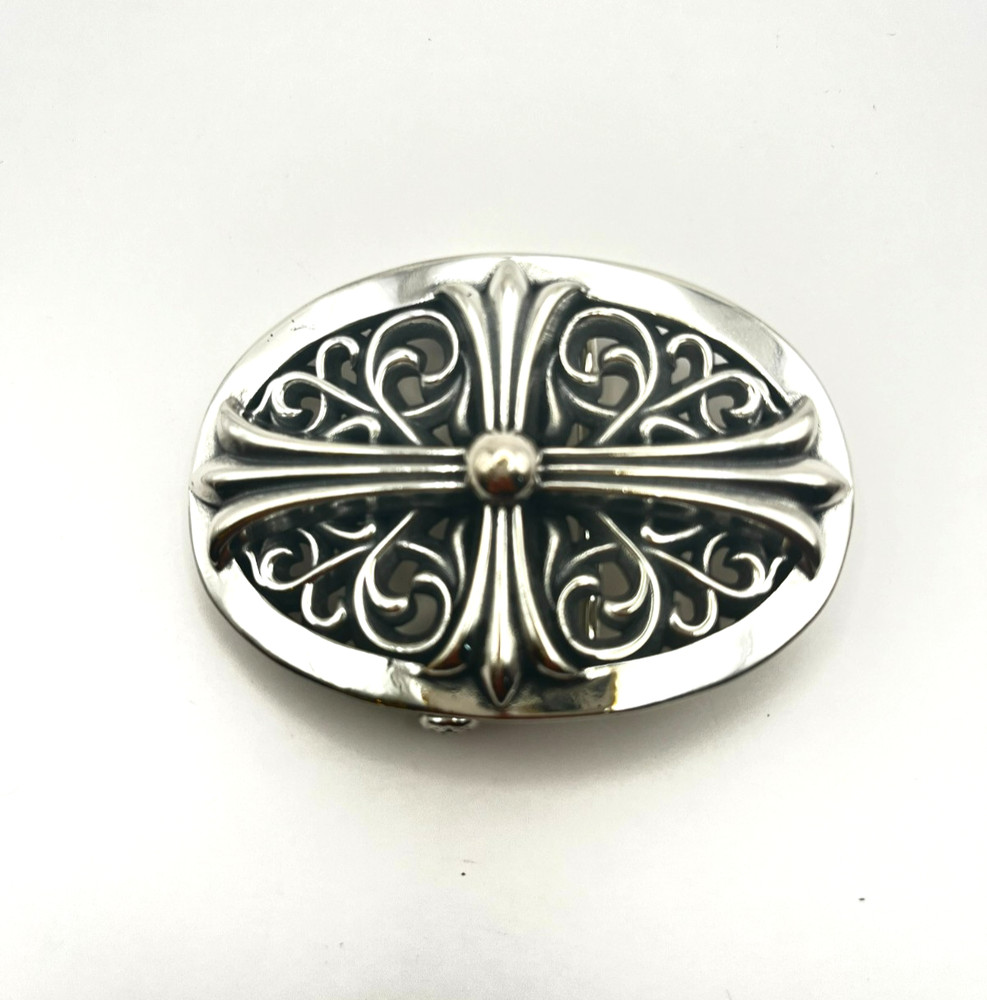Gothic Cross Belt Buckle Silver Tone Ornate Oval Biker 4.1oz【CCKRO】