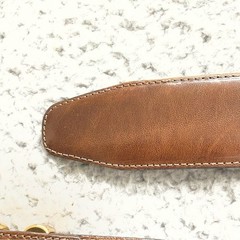 VTG Brighton Leather Belt Size M Brown Gold Buckle USA Made Chunky Double Keeper