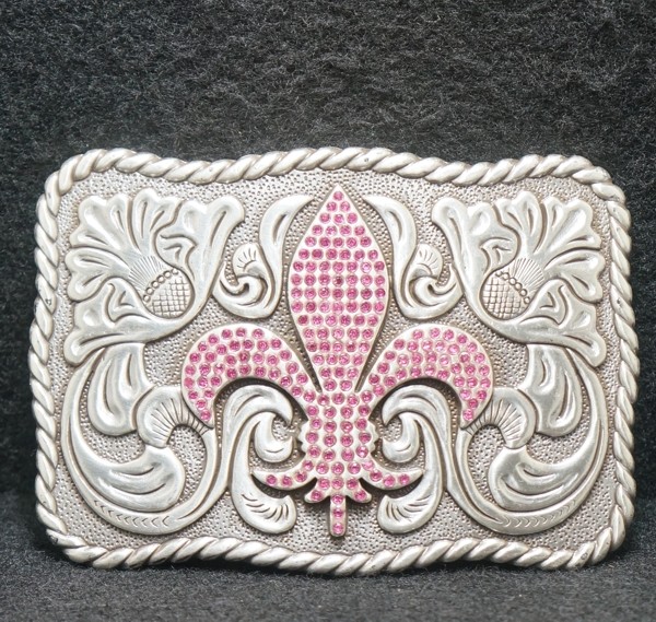 WG13171 *NOS* COOL VINTAGE 2005 *PINK GEM FLEUR-DE-LIS* ARMED FORCES BELT BUCKLE