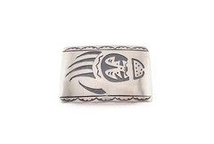 Navajo Belt Buckle Sterling Silver Bear Paw Overlay Signed Handmade Jewelry**