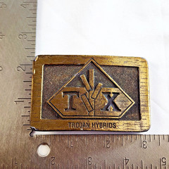 Trojan Hybrids Belt Buckle Farm Seed Corn Ag Advertising Heavy 3 x 2