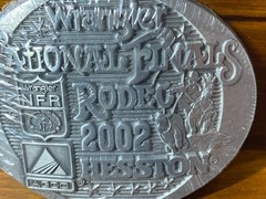 Hesston Wrangler 2002 Silver Tone NFR National Finals Rodeo Oval Belt Buckle VTG