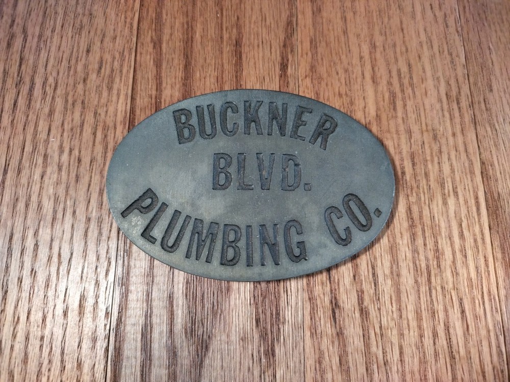 Buckner Blvd Plumbing Co Belt Buckle Vtg Local Dallas Texas Small Business Mem