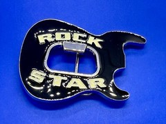 Rock Star Musician Guitar Body with Bottle Opener Black Enameled Belt Buckle