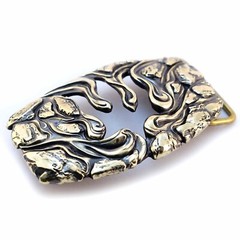 Handmade brass belt buckle Lava Trident, Ukrainian Polygonal Low poly design
