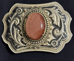 Vintage Western Goldstone Belt Buckle Ornate Floral Engraved Cowboy Rodeo Wear