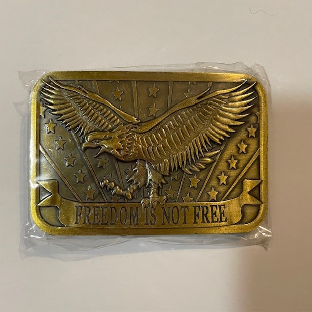 Freedom Is Not Free Brass Belt Buckle Eagle Flag Sponsor 2014 USA