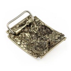 German silver belt buckle Banderstadt, Artistic sculptural fighting skull buckle