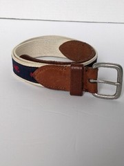 J Crew Mens Belt, Leather +Canvas,Silver Color Buckle, Lobster Design, Size 30