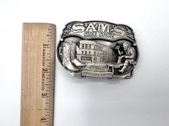 Dodge City Kansas SAM&rsquo;S SHOE STORE 1985 Pewter Belt Buckle Allen Cowboyboy Boots