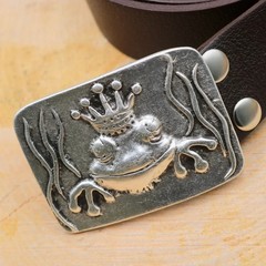 Antique Silver Frog King Crown Fairytale Belt Buckle