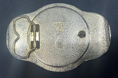 MBCI Belt Buckle Mens Gold Tone Western Cowboy Rodeo Roping Longhorn Enamel
