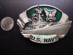 US Navy Vintage Bergamot Brass Works Heavy Belt Buckle 1981 Ship Flag Free S&H