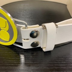 Yellow Silver Buckle White Leather Belt Peach Four Leaf Clover Removable Japan