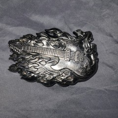 Skull Guitar Flame Belt Buckle 4 3/8&Prime; x 2 3/4&Prime; Heavy Metal Rock N Roll
