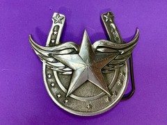 Lucky Horseshoe Winged Star Fine Pewter 2004 Belt Buckle Great American Products