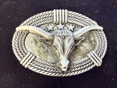 Texas Longhorn Cow Bull Head Steer Rope Border Rodeo Cowboy Belt Buckle