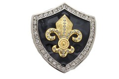Men Belt Buckle Silver Metal Cowboy Western Gold Fleur De Lys Lily French Shield