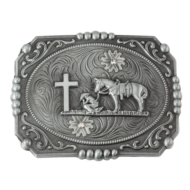 Cross Horse Belt Buckle Western Cowboy Motorcycle Riding Belt Buckle