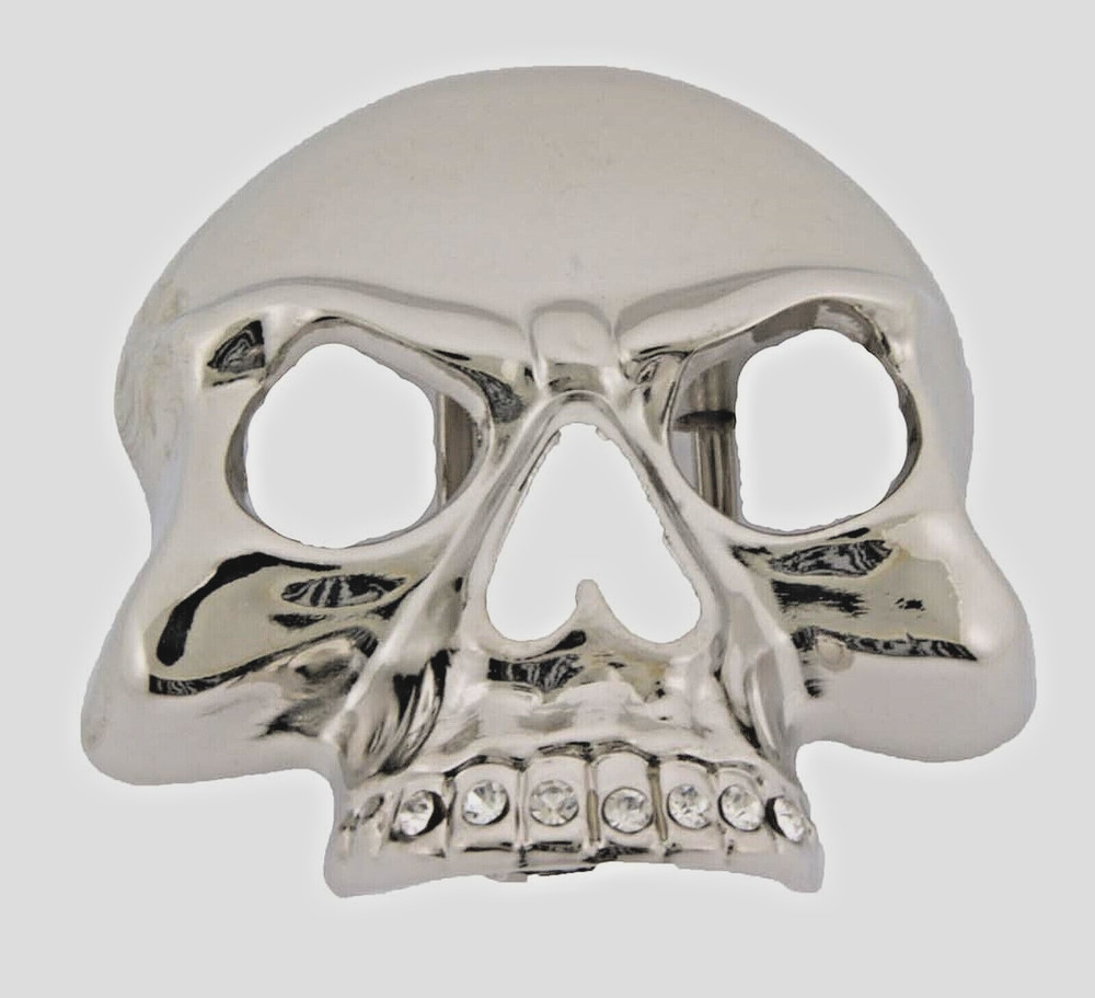Skull Belt Buckle Men Silver Metal Skeleton Rhinestones Halloween Costume Pirate