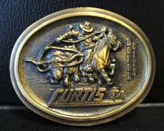 Curtis Machine Co Dodge City Kansas Longhorn Cattle Drive Brass Belt Buckle 1981