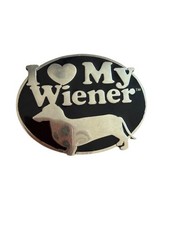Ripple Junction I Love My Wiener Belt Buckle Silver Tone Black Enamel Y2K
