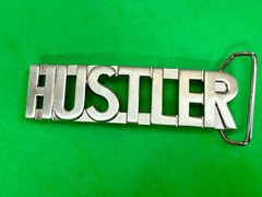 HUSTLER Block Letter Word Statement Cutout Silver Color WIDE Belt Buckle