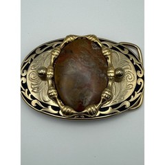 Brass Western Cowgirl Jasper Stone Engraved Belt Buckle OS Gold
