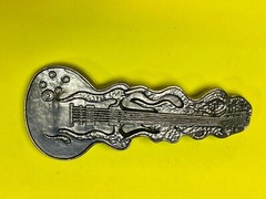 Guitar Flames 5&Prime; Wide Belt Buckle – Heavy Metal Style Figural Silver Color