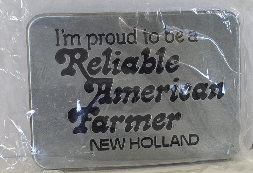 Vintage 1982 New Holland American Farmer Men&rsquo;s Belt Buckle Pewter 3.5 inches
