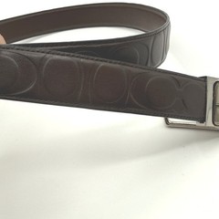 Coach Belt Mens Medium Brown Signature Debossed Reversible Leather Silver Buckle