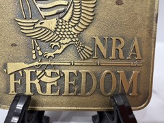 NRA National Riffle Association Freedom Flag Eagles 3&Prime; Bicentennial Belt Buckle