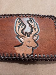 Brown Leather Deer Head Western Hunting Frame Belt Buckle, Metal, Fits 1.5 in