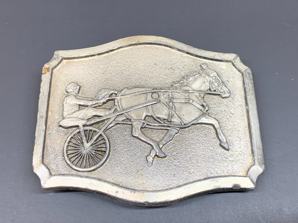 Vintage Belt Buckle Equestrian Horse Harness Racing Jockey Riding Sulky Trotter