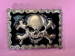 Skull & Crossbones Biker Chain Boarder FAST Halloween Vintage Belt Buckle