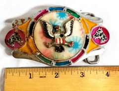 VTG 1970&rsquo;s Imperial Hebillas Belt Buckle Mexico Western Eagle Rainbow Horses