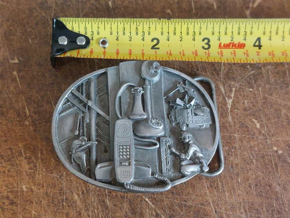 Vintage 1988 Siskiyou Telephone Lineman Heavy Duty Metal Belt Buckle USA