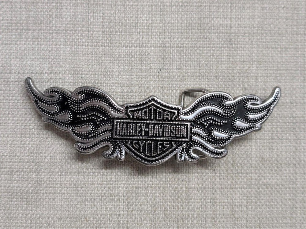 vintage Y2K belt buckle HARLEY DAVIDSON motorcycle STUDDED flames wings WESTERN