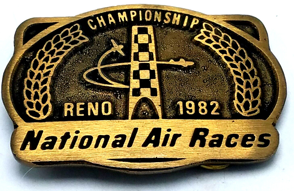 Vintage 1982 National AIr Races Championship Brass Belt Buckle RARE Dynabuckle