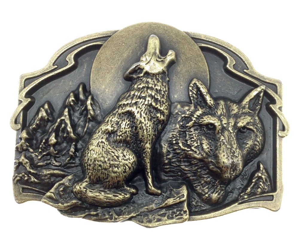 Howling Wolf Belt Buckle Western Cowboy Native American (WLF-04-G)