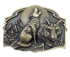 Howling Wolf Belt Buckle Western Cowboy Native American (WLF-04-G)