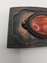 VTG Faux Gemstone Gold Stone Western Cowboy Buckle Copper Tone