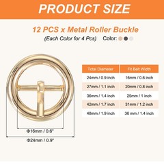 12Pcs 0.6&Prime; Single Prong Belt Buckle Metal Roller Buckle Black/Silver/Light Gold