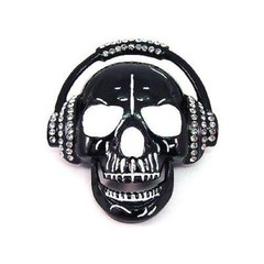 Skull Skeleton Hip Hop Music Rhinestones Headphone Biker Black Metal Belt Buckle