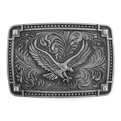 Soaring American Eagle Floral Belt Buckle Antique Silver Tone Fits 1.5&Prime; Belts
