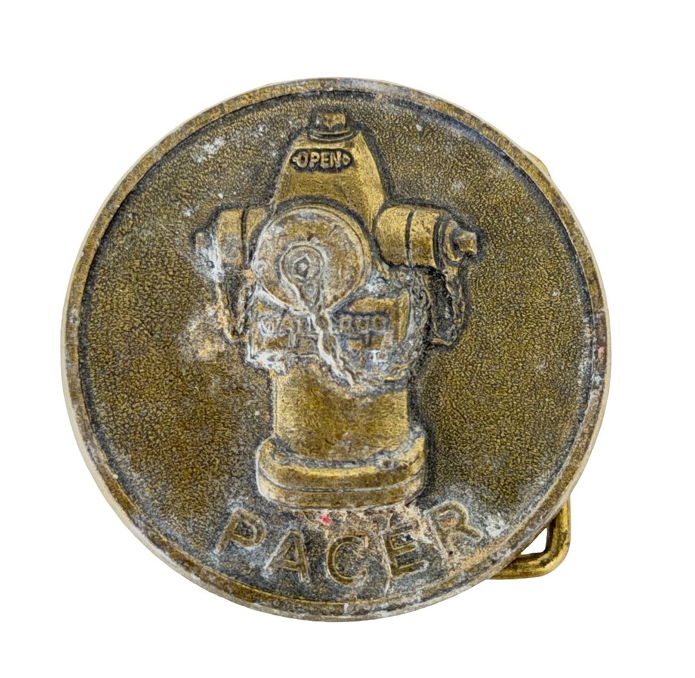 Pacer Vintage Belt Buckle Firefighter 🔥 Fire Hydrant METAL Collector Patina