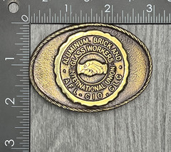 Vintage Aluminum Brick Glass Workers Union Belt Buckle Gold Tone USA AFL CIO