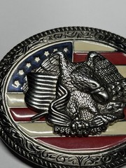 Belt Buckle American Flag Eagle Patriotic Silver Metal Red White & Blue
