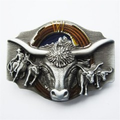 Vintage Style Enamel Longhorn Rodeo Bull Western Belt Buckle also Stock in US